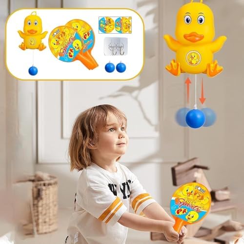 KIDSZONE Duck Ping Pong Hanging Game – Fun Indoor & Outdoor Hanging Table Tennis Racket Set for Kids & Adults