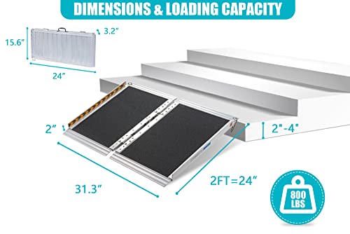 2Ft Kolo Foldable Wheelchair Ramp For Home, 24"L X 31.3" W, 800 Lbs Capacity, Threshold Ramps For Doorways, Non-Skid Portable Aluminum Ramps, Lightweight With Handle, For Scooters To Home Steps Stairs #TOP1