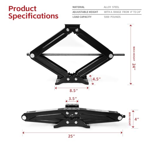 Image of MaxxHaul RV Stabilizer Leveling Scissor Jacks 4-24 Inch Height 9500 lb Capacity Each Speed Crank Handle Alloy Steel Set of 2 (50971)