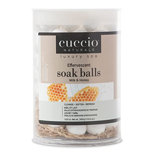Cuccio Naturalé Milk & Honey Effervescent Soak Balls - For Manicures/Pedicures - Cleanse, Soften, Refresh Cuticles, Hands, Feet - Paraben/Cruelty Free, Natural Plant Based Ingredients - 100 ct (3047)