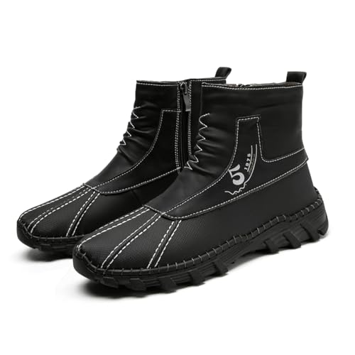 Mens Hiking Boots Waterproof Winter Snow Boots with Non-Slip Rubber Sole Black Slip Resistant Sneaker Boot Outdoor Mid top Walking Motorcycle Riding Shoes4