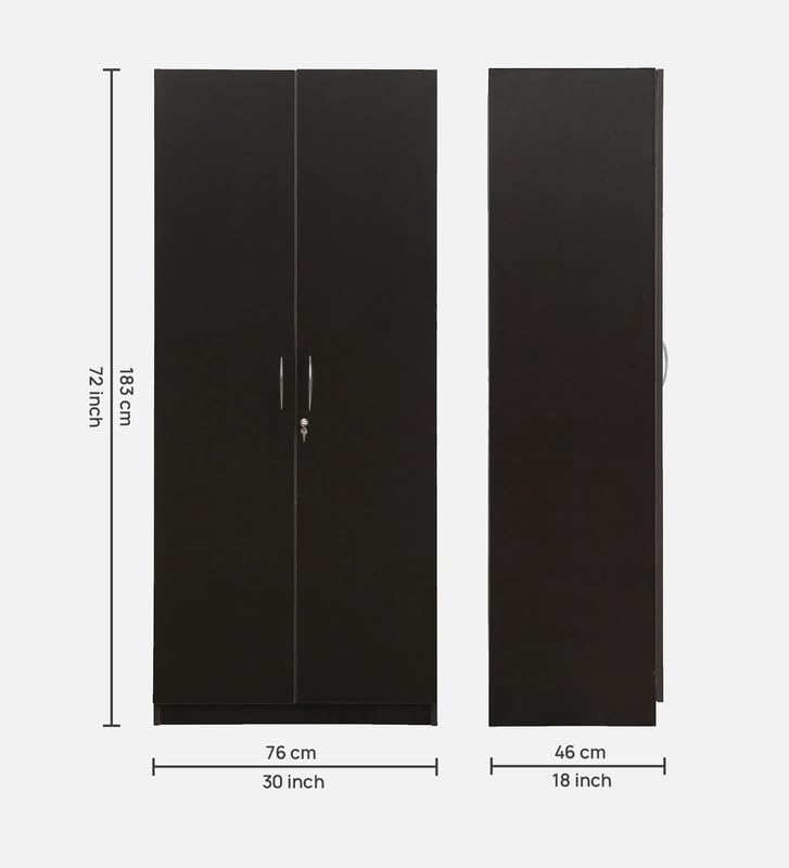 Image of Mintwud Pepperfry Engineered Wood Amber Wardrobe with 2 Doors Storage and Hanging Rod | Wooden Almirah for Living Room Bedroom Furniture | Storage Organizer Cabinet Cupboard for Clothes (Wenge Finish)