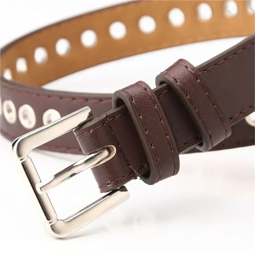 Decorative Belt Metal Full Eyelet Versatile Hollowed Out Decorative Pu Belt for Country Concert Outfit(Khaki)2