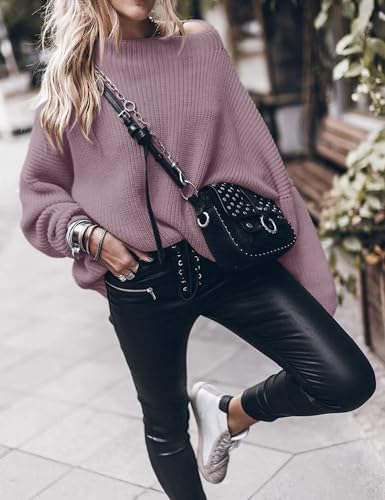 Image of Womens Oversized Sweaters Loose Solid Casual Long Sleeve Mock Neck Knitted Jumper Tops