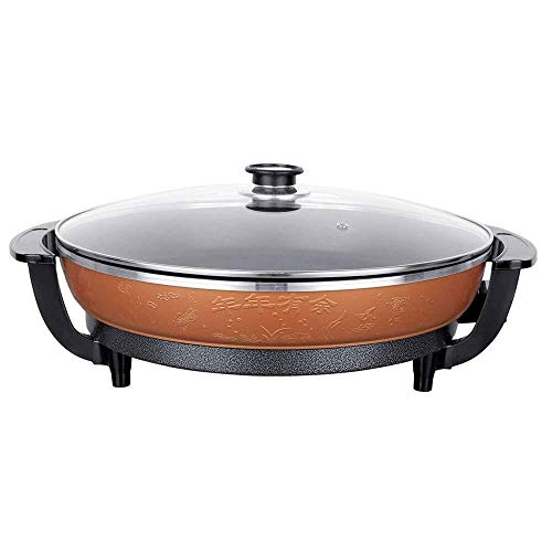 AZHom Electric Grill Multi-Function Electric Fry Pan 42Cm Large Size Frying Pan Non-Stick Smokeless Fully Automatic Electric Grill 1350W,Gold (Color : Gold)