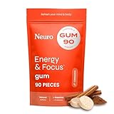 Neuro Energy & Focus Gum - 40mg Natural Caffeine Gum & Nootropic Energy Supplement with L-Theanine & B Vitamins - Sugar Free, Vegan - Cinnamon, 90ct