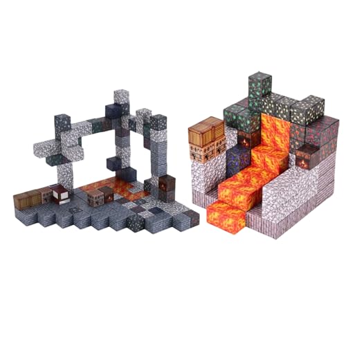 マイクラ風 積み木 磁石構築ブロック 磁石 おもちゃ マグブロックセット ボードゲーム バランスゲーム おもちゃ 誕生日 卒園 ギフト (マグマです(128粒です))