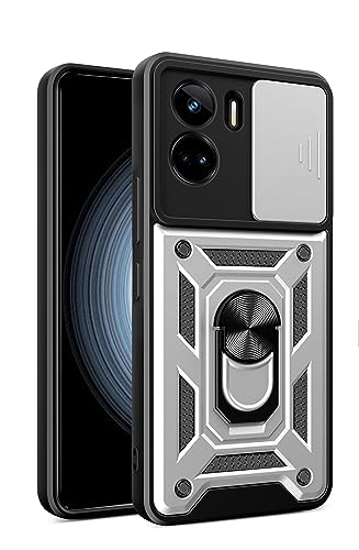 DESSEN Coque pour Honor 90 Lite, Housse en Silicone Souple TPU/PC et Cover Objectif, Étui avec Support Magnétique Anneau Rotatif à 360 Degrés Case. Argent