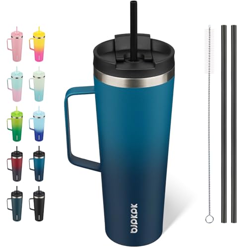 Image of BJPKPK 26oz Insulated Tumbler with Handle, Lid & Straw, Stainless Steel