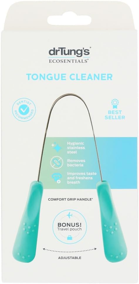 Stainless Tongue Scraper - Tongue Cleaner for Adults, Kids, Helps Freshens Breath, Easy to Use Comfort Grip Handle, Comes with Travel Case - Stainless Steel Tongue Scrapers (1 Pack)