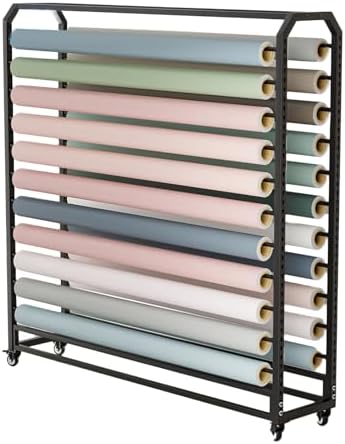 Rolling Fabric Storage Rack, Vinyl Wrap Holder with Wheels, Large Textile Cart for Leather, Window Film & Wallpaper Rolls (16 Rods) - Organize & Transport Fabrics Easily!