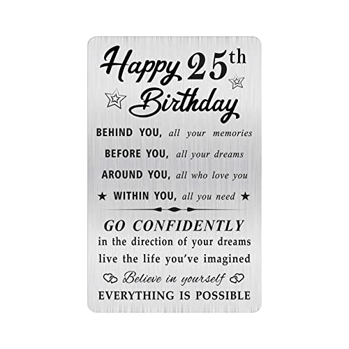 MOQIYXL Happy 25th Birthday Card for Men Women, Small Engraved Wallet Card for 25 Year Old Birthday Gifts