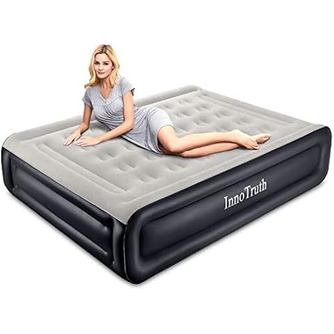 InnoTruth Queen Air Mattress with Built-in Pump Raised Inflatable Air Bed for Camping Double High Elevated Blow Up Mattress with Portable Carry Bag,Cool Black,Queen (80" X 60" X 18") Cover