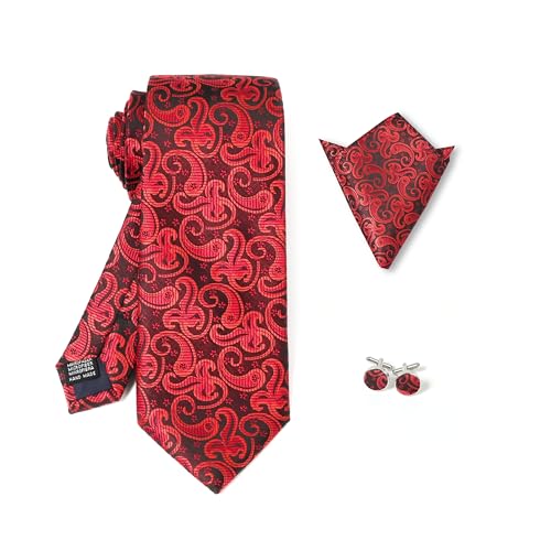 Image of Men's Tie Set with Pocket Square and Cufflinks | 100% microfiber; tie 59 x 3.15 in; square 10 x 10 in; gift box included