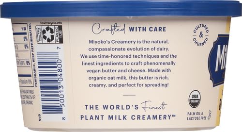 Miniatura 10 de MIYOKO'S CREAMERY Mantequilla orgánica de leche de avena, untable, toque de sal marina, tubo de 12 onzas, (paquete de 1)