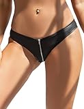 ohyeah Black Zip Up Hipster Bikini Panties Low Rise Cheeky Underwear Sheer Back Tangas for Women Fun Underpants Ladies Underwear Panties Cotton Crotch Undies Sexy Underpants XL-XXL