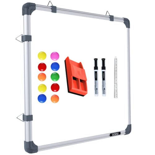 Image of GOSHU Magnetic White Board 2 feet x2 feet Dry Erase whiteboard Includes 10 Magnets, 1 Duster, 2 Marker and 1 30cm Scale (2x2 feet + Pack of 14 Items)