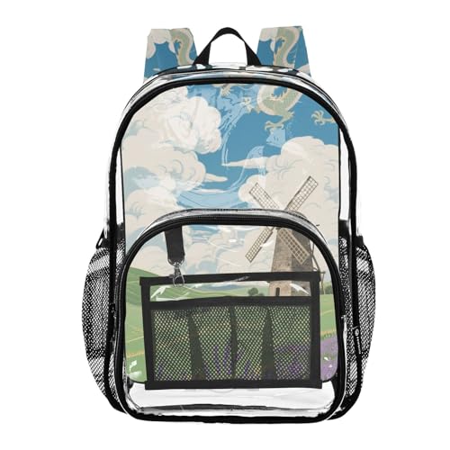 Grass Cloud Sky Kid Clear Backpack Clear Book Bag For Adults Transparent Seethrough PVC Backpack