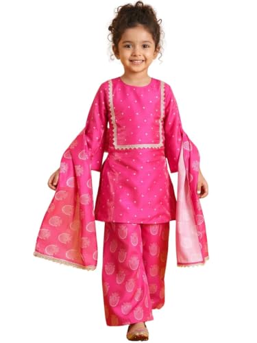 Image of AJ DEZINES Ethnic Wear Sharara Suit Set For Girls|Punjabi dress for Kids|Silk Blend Girls Salwar Suit|Traditional Patiala Outfit|Stylish Kids Kurta for Festivals Weddings & Special Occasions
