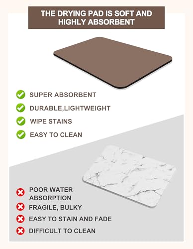 Image of Dish Drying Mat for Kitchen Counter, Pad with Rubber Backed (Brown,17x31.5) | Hide Stain Anti Absorbent for Kitchen Counter, Non-slip Drying Mat for Coffee Machine Dish Rack