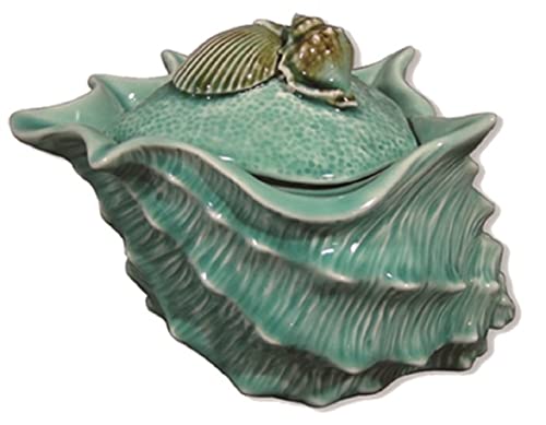 Blue Sky Ceramic Shell Figural Jar, 9-inch Length, Blue