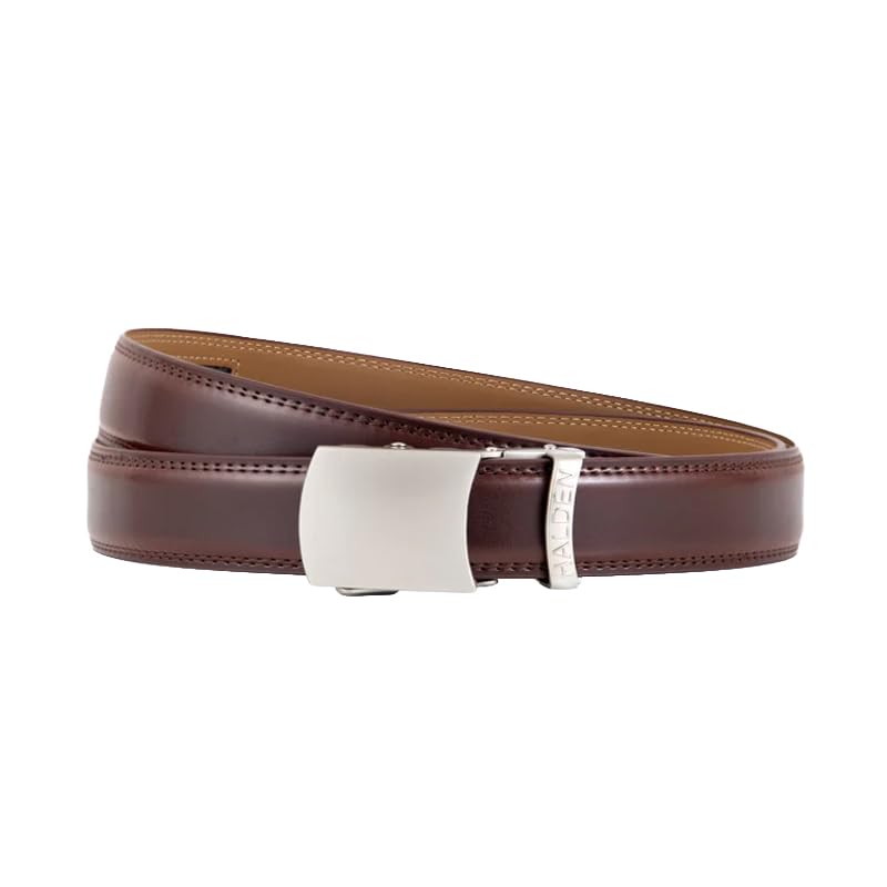 Image of HALDEN BURLEY Men's Brown Ratchet Belt | Auto-Lock Leather Formal Belt with Magnetic Buckle | Adjustable Free Size Fits Up to 44 Inch Waist