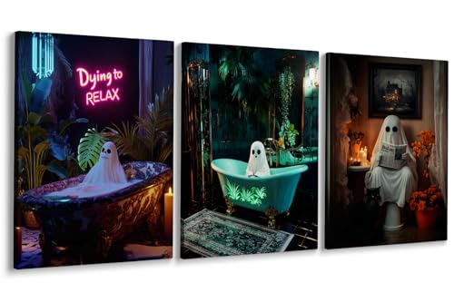 Funny Ghost Bathroom Wall Art Set of 3 – Gothic