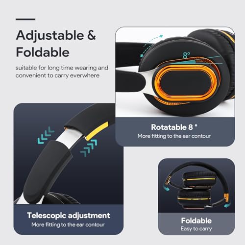 YPENSLZX Bluetooth Headphones, Foldable Wireless Over-Ear Headphones with Hidden Mic for Cell Phone, Laptop, PC, Suitable for Music, School, Workouts, and Gaming (Black) - image 5