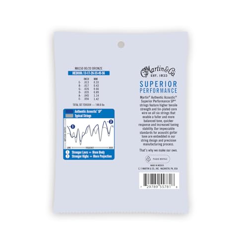 Image of Martin Authentic Acoustic Guitar Strings, Superior Performance Medium 13-56, 80 /20 Bronze (Pack of 2)