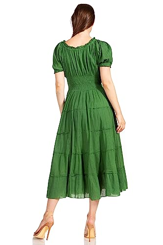 Image of Sakkas Cotton Crepe Smocked Peasant Gypsy Boho Renaissance Mid Length Dress