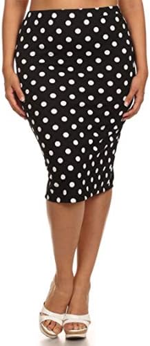 Plus Size Elastic Waist Band Slim Fit Polka Dot Pencil Midi Skirt Made in USA Medium Polka Black 2XL