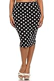 Plus Size Elastic Waist Band Slim Fit Polka Dot Pencil Midi Skirt Made in USA Medium Polka Black 3XL