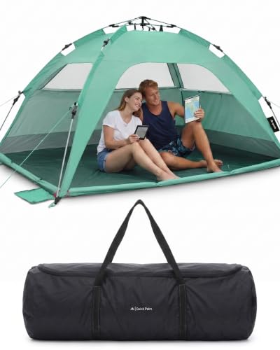 qeedo Quick Palm Strandmuschel f&uuml;r 2 Personen mit UV-Schutz 80+ und kleinem Packma&szlig; - leichtes, schnell aufzubauendes Strandzelt - Sonnenschutz & Windschutz am Strand f&uuml;r Babys & Kinder