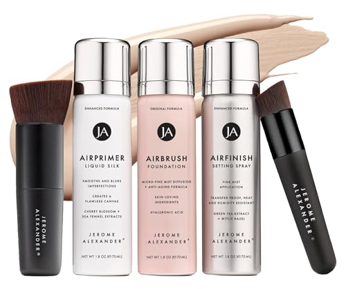 MagicMinerals AirBrush Foundation Set by Jerome Alexander - Complete 5pc Spray Makeup Set with Foundation, Primer, and Setting/Finishing Spray - for Smooth, Radiant Skin (Fair)