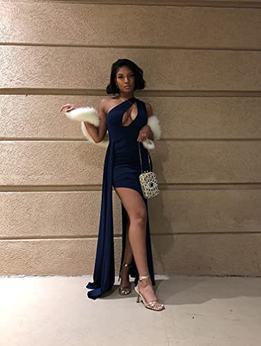 Image of LAGSHIAN Women Sexy Elegant One Shoulder High Split Cutout Long Evening Dress