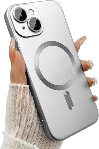 Image of DIZORO Magnetic Case for iPhone 15 Compatible with MagSafe Built-in Camera Lens Protector Slim Soft Silicone Bumper Shockproof Metallic Luster Back Cover Phone Case Black