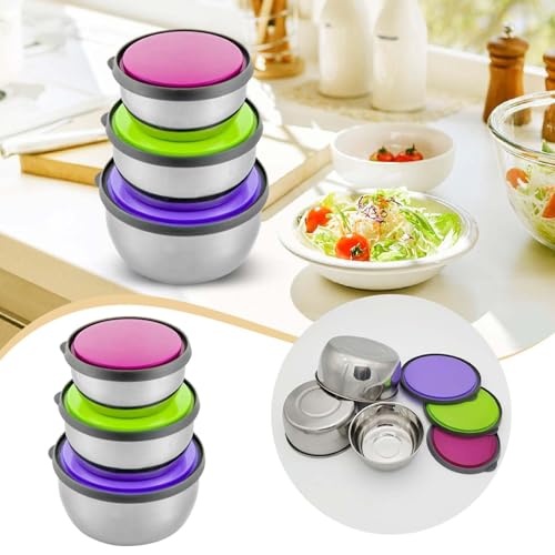 3pcs Stainless Steel Food Storage Containers with Lids, Leakproof Stackable Freezer Safe Stainless Steel Seal Bowl, Mixing Bowls Airtight Food Storage Containers for Baking Cooking Preservation (3) - image 5
