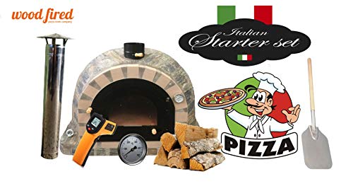 Pro Deluxe Stone Wood Fired Pizza Oven Starter Kit, Cream Arch, Black Window Door, 100cm x 100cm