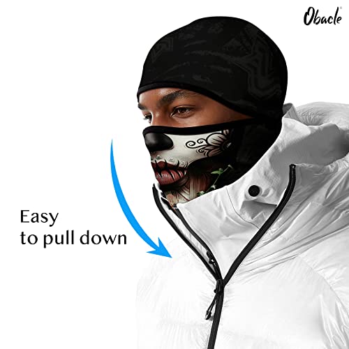 Obacle Balaclava Face Mask Men Women For Winter Cold Weather Ski Hunting (Skull Women Red Lip Green Leaf) #TOP3
