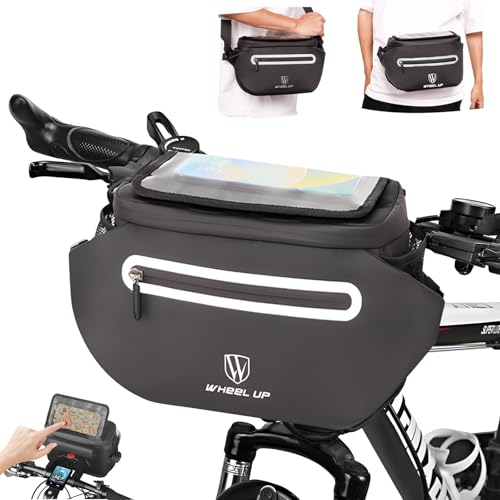 Munaduna Bolsa para manillar de bicicleta con adaptador, 4,5 l, bolsa para manillar con soporte para teléfono móvil, bolsa 3 en 1, resistente al agua con protección contra la lluvia, bolsillos para