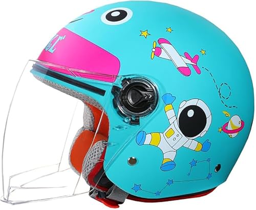 Motorradhelm Für Kinder, Mädchen, Jungen, ECE-Geprüft Kinder-Jet-Helm Mit Visier, Roller-Helm, Kinder-Roller-Helm, Moped-Helm, Fahrradhelm B,49-55CM