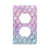 Mermaid Scales Duplex Outlet Cover 1 Gang Receptacle Light Switch Wall Plate Electrical Purple Glitt