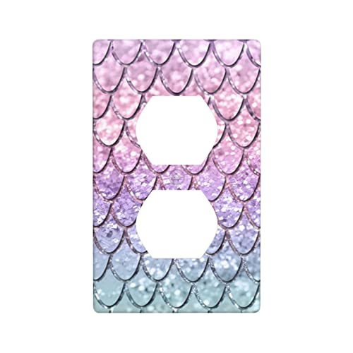 Mermaid Scales Duplex Outlet Cover 1 Gang Receptacle Light Switch Wall Plate Electrical Purple Glitter Faceplate For Girls Kids Bedroom Bathroom Kitchen Decor #TOP7