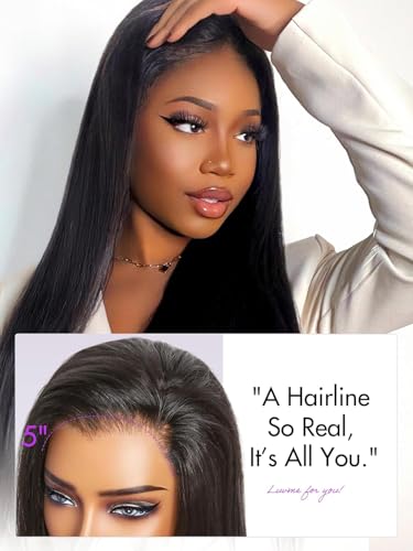 Image of LUVME HAIR 5x5 Lace Front Wigs All-Day Comfort Straight Human Hair Glueless Wigs Human Hair Pre Plucked Pre Cut Long Black Wig Lace Closure Wigs Frontal Wigs Human Hair 26 Inches