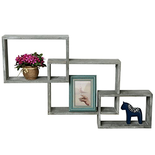 Mygift Wall Mounted Weathered Gray Wood Interlocking Floating Shelves, Shadow Box Display Wall Shelf, Set Of 3 #TOP4