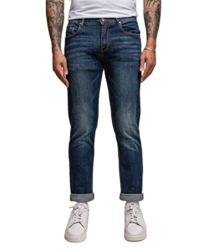 Jean bleu foncé pour homme en coton cintre extensible fini les pantalons rigides