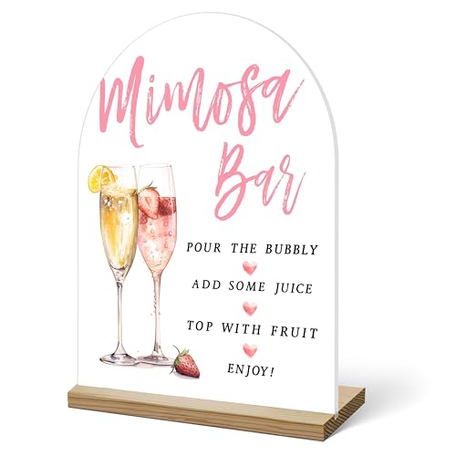 Mimosa Bar Sign Acrylic Signs with Wood Stand for Gender Reveal Party Champagne Sign Bubbly Bar Acrylic Decor with Holder for Baby Shower Party 12