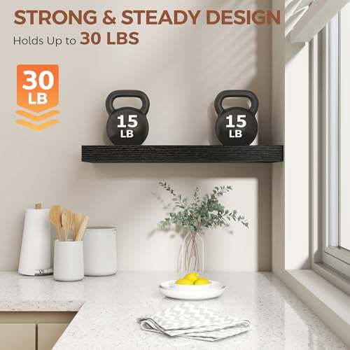 Image of Dreamland Black Floating Shelves for Wall,8 Inch Deep Floating Shelves,24 inch W x 8 inch D Wall Shelves for Bedroom,Living Room, Kitchen,Bathroom,Set of 2