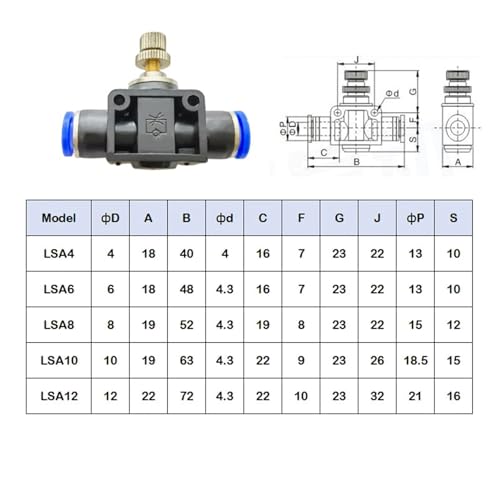 Raccord pneumatique insertion vanne LSA12 contrôle débit eau