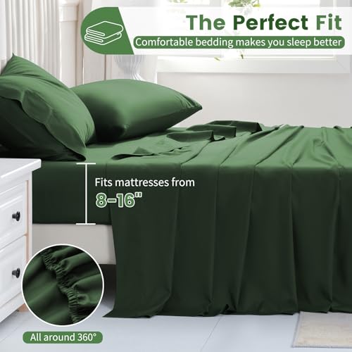 Bedlifes 1000 Thread Count 100% Egyptian Cotton California King Size Sheets Set - Sateen Soft Silky Breathable Luxury Cooling 4 Pieces (Forest Green)
